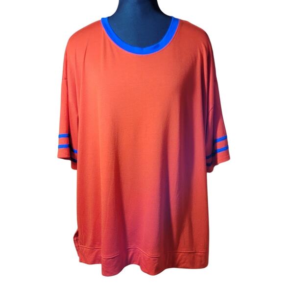 Flirtitude Active Womens T Shirt XXL Red Blue Ringer Neck Stripes athleisure - Picture 1 of 6